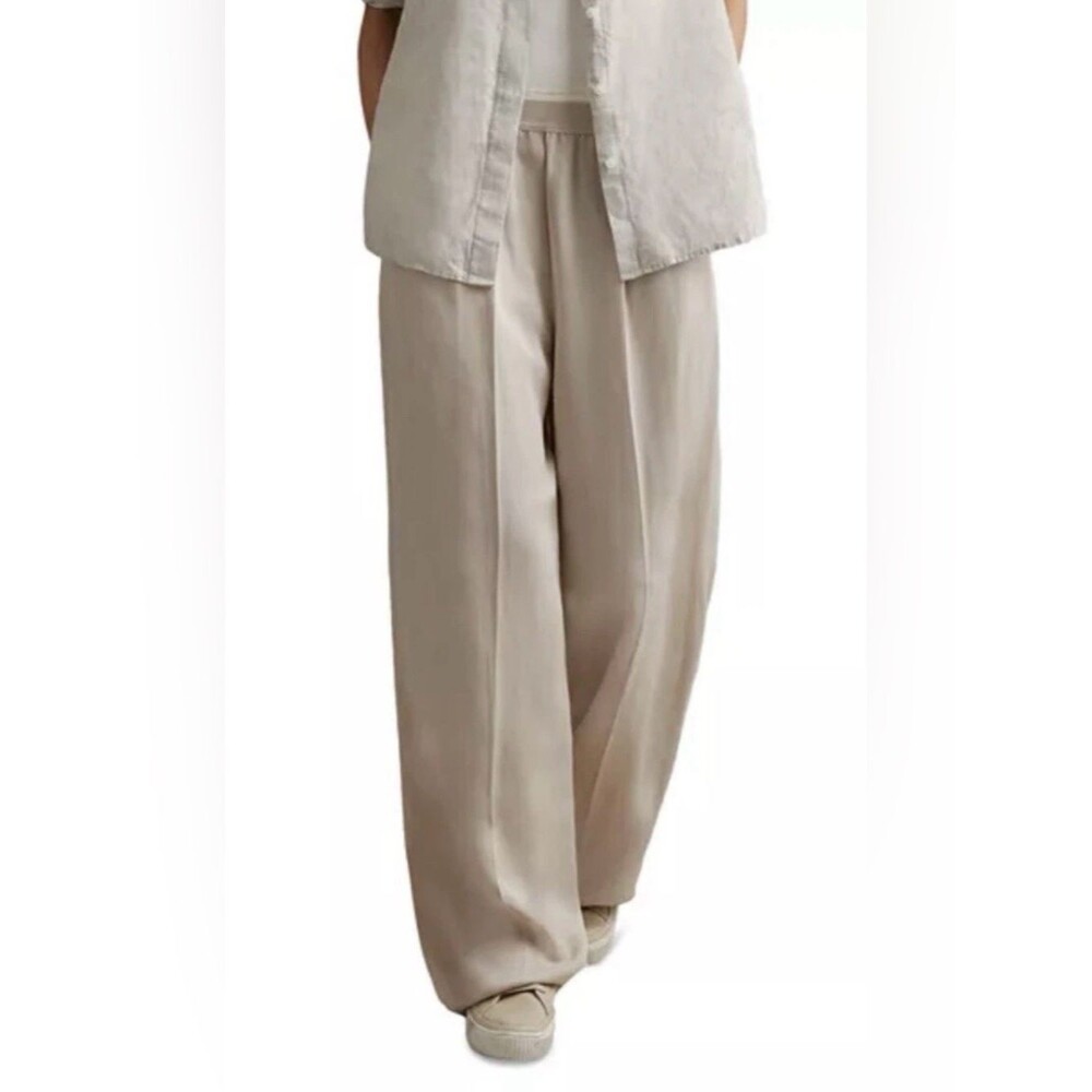 Reiss Vera Lyocell-Linen Wide Leg Trousers in oatmeal size 10
